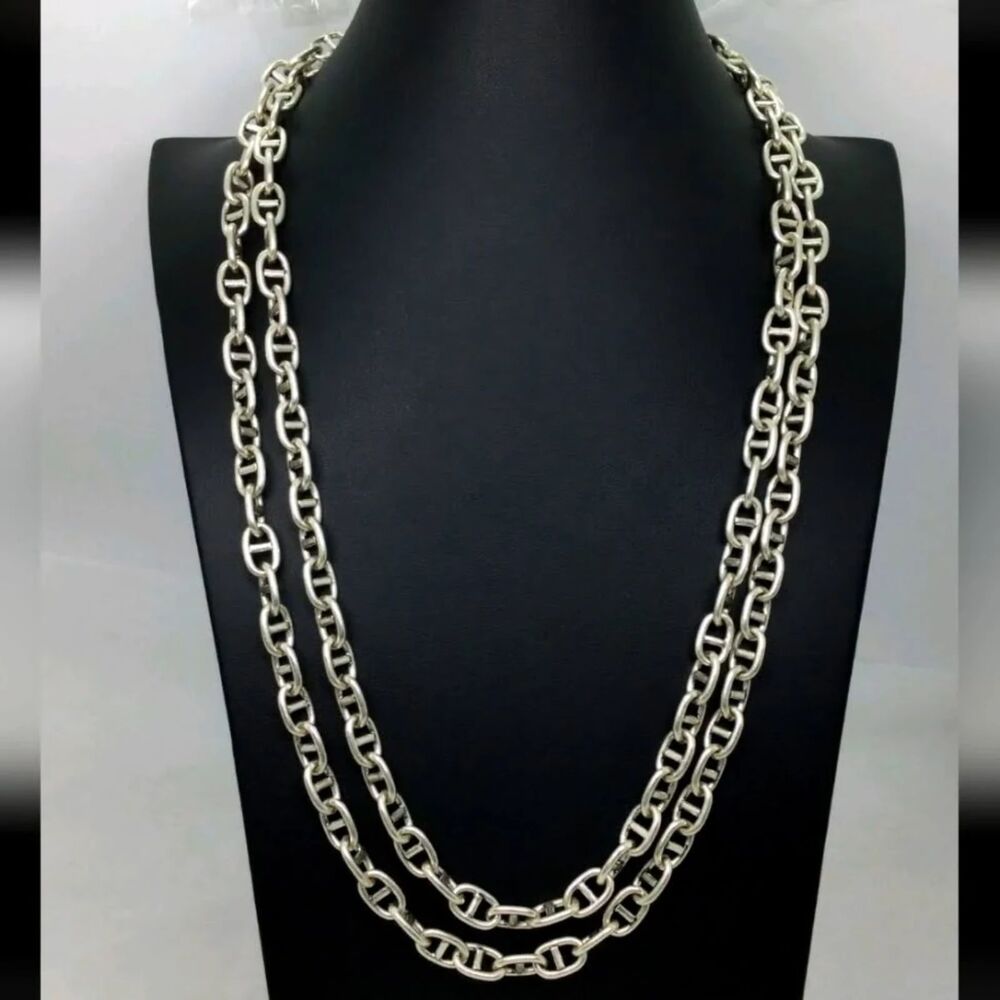 Stella & Dot Silvertone 50" Long Mariner Chain Necklace Double Clasp Versatile